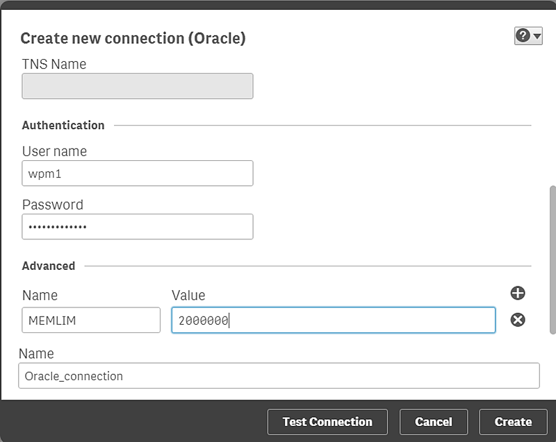 Oracle connection dialog example image