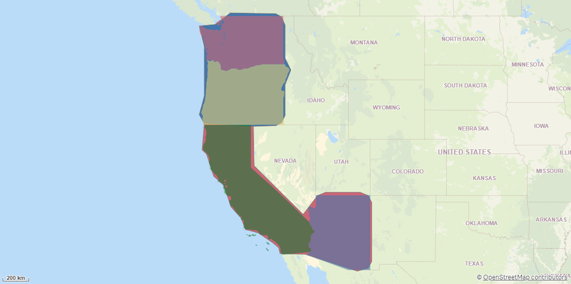 Eine Karte zeigt, wie mehrere Bundesstaaten in vereinfachte Gebiete aufgelöst werden.