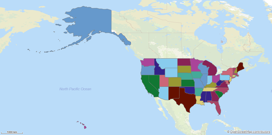 Eine Karte mit Bundesstaaten – vereinfacht, um schneller zu laden und ansprechender auszusehen.