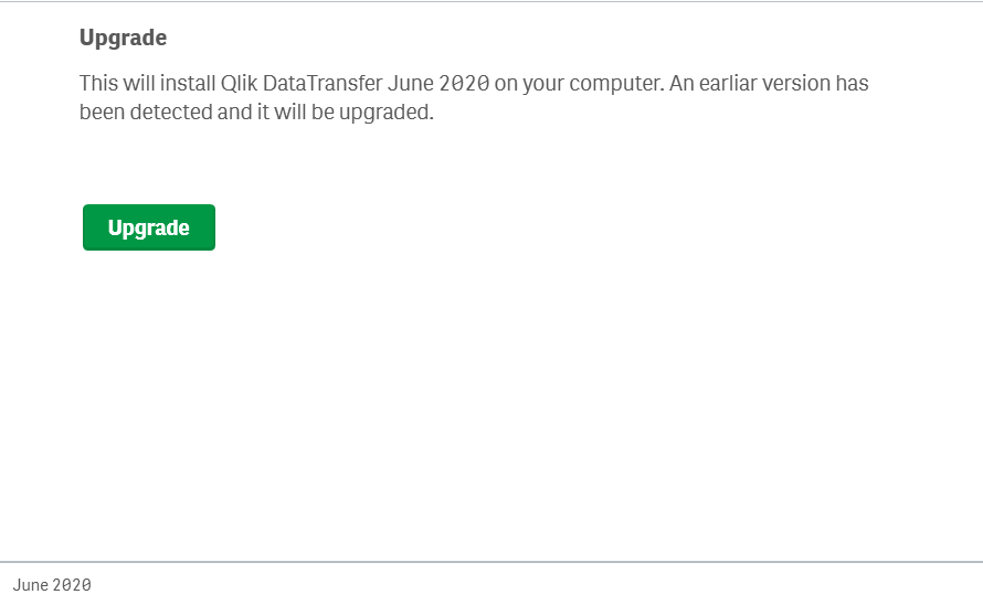 Upgrade-Fenster für QlikDataTransfer