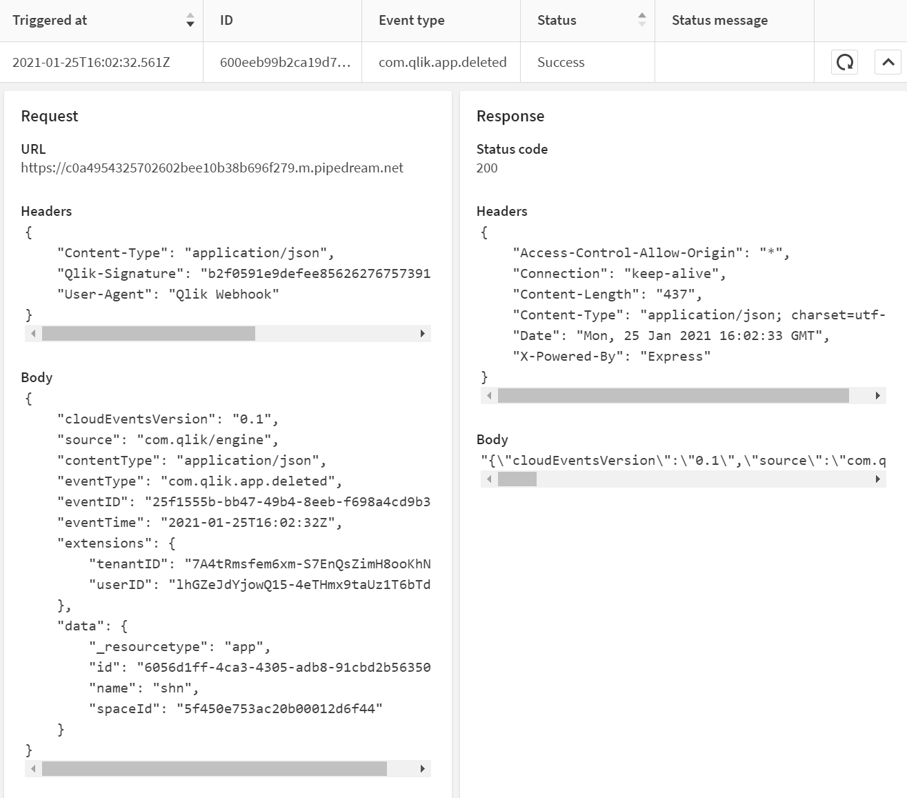 Ereignistyp-Nutzlastinformationen zu Webhooks in der Verwaltungskonsole