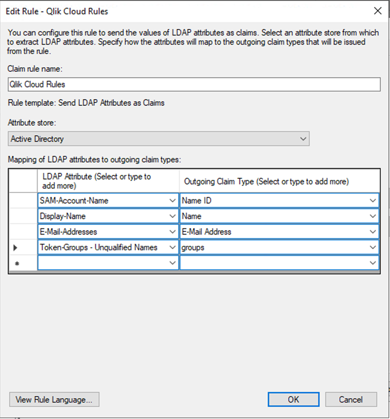 Fenster „Claim rule“ in ADFS.