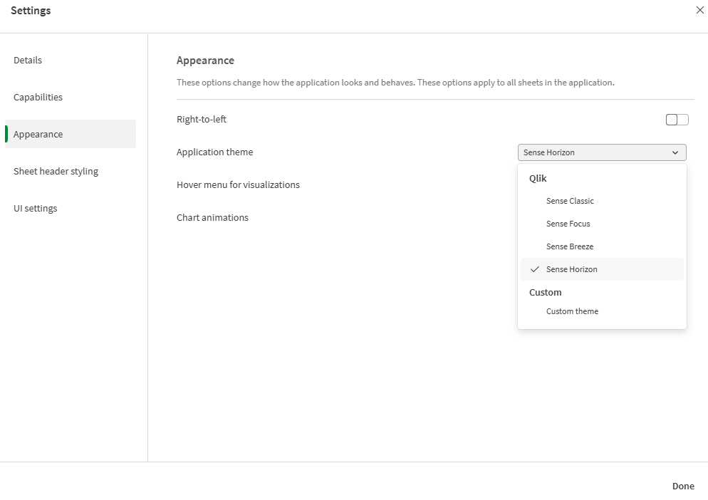 Dropdownmenü für App-Formatvorlage.