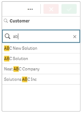 Textsuche mit einem einzelnen Suchstring „ab“, mit Ergebnissen.