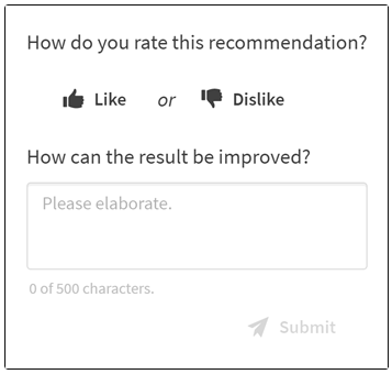 Feedback-Dialogfenster für ein von Insight Advisor oder Insight Advisor Chat empfohlenes Diagramm.