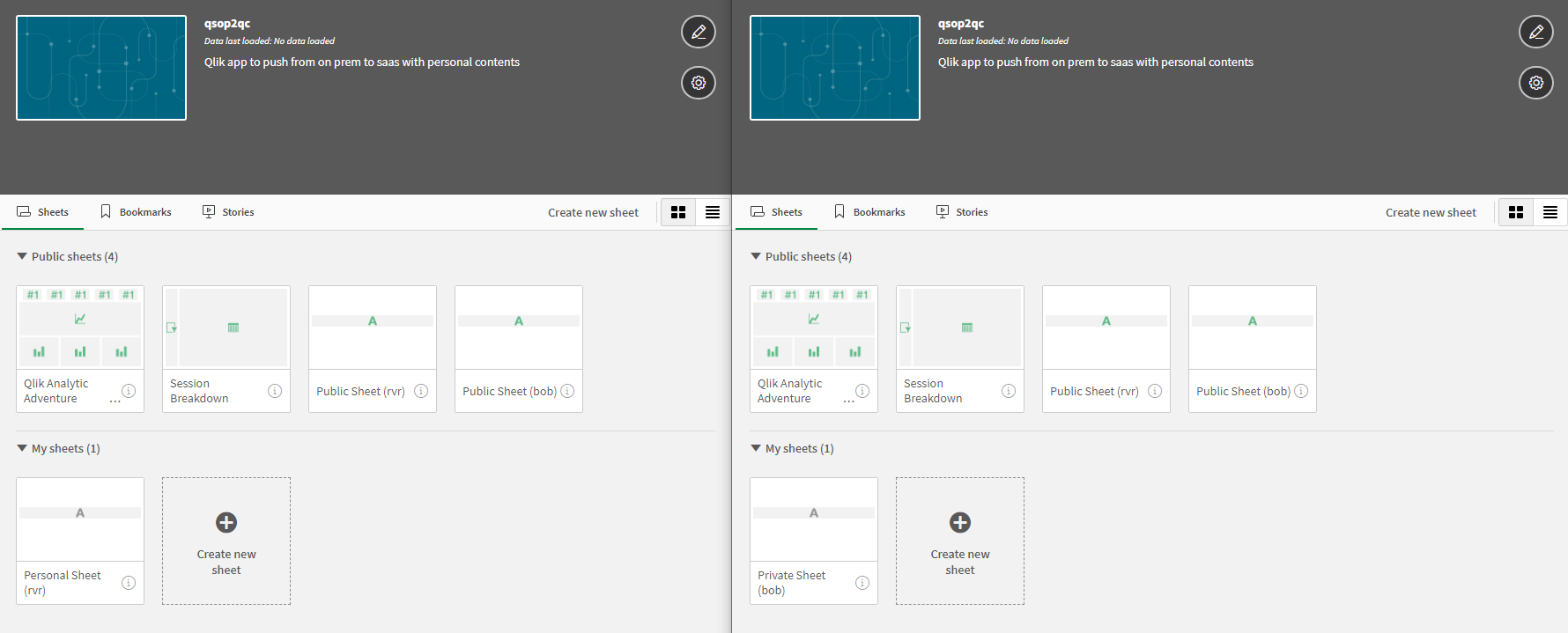 Arbeitsblätter in Qlik Cloud Apps nach dem Import