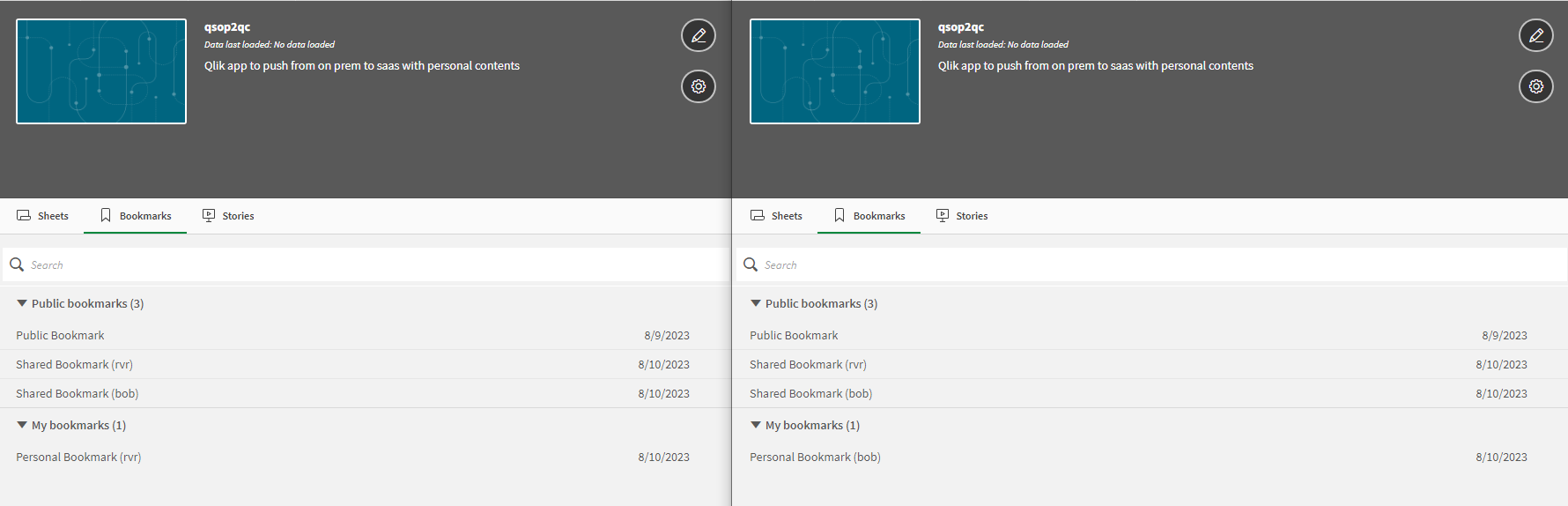 Lesezeichen in Qlik Cloud Apps nach dem Import