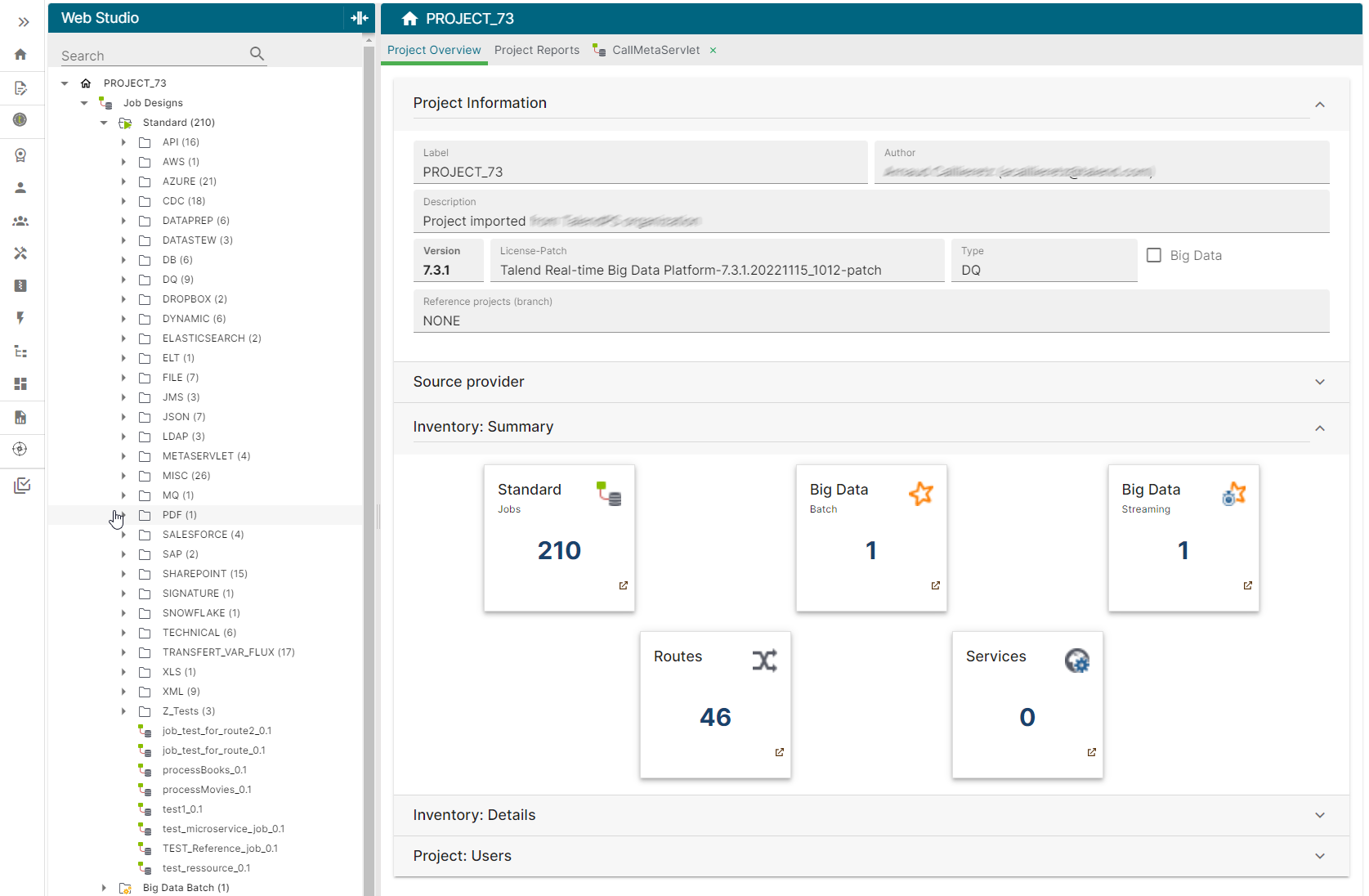 Registerkarte „Project Overview (Projektübersicht)“ mit einem Projektbeispiel
