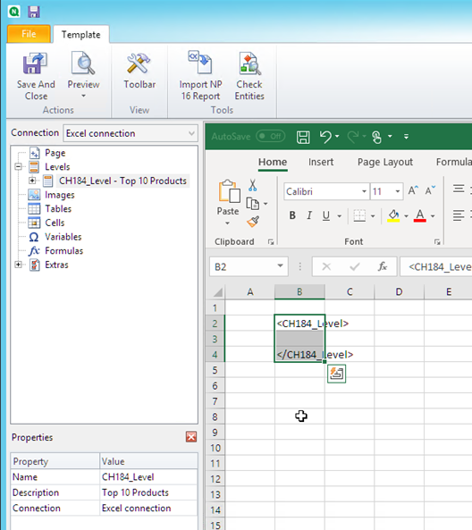 Excel-Vorlage mit hinzugefügter Ebene.