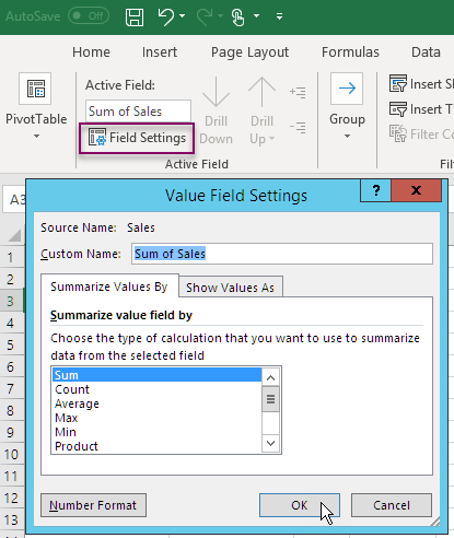 Excel report template creation with pivot table.