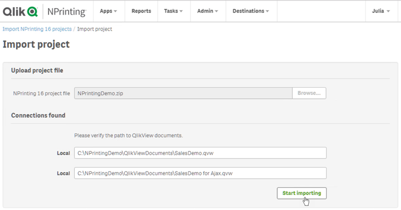 Connection paths when importing