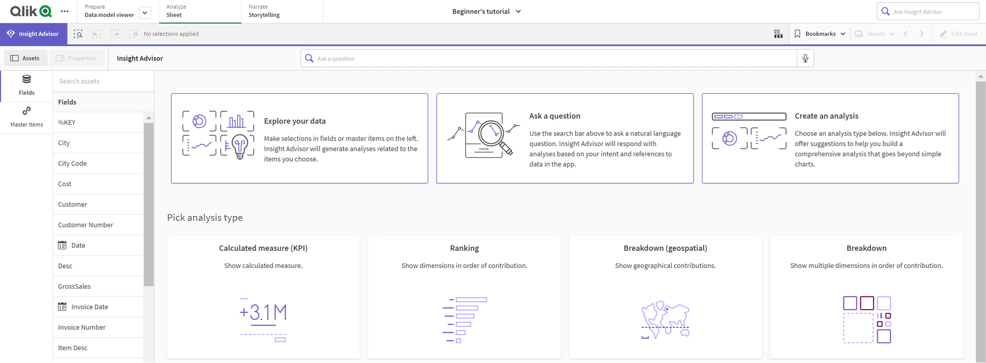 Die Schaltfläche „Insight Advisor“ zum Öffnen von Insight Advisor.