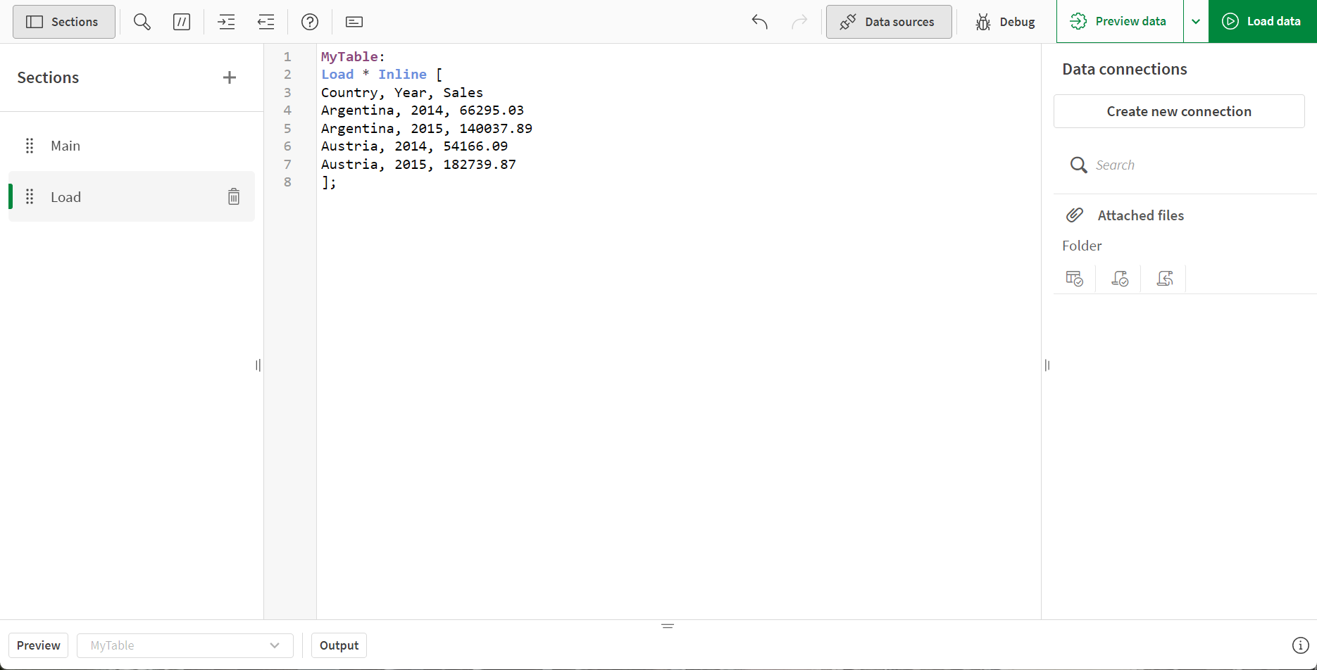 Inline load in data load editor.