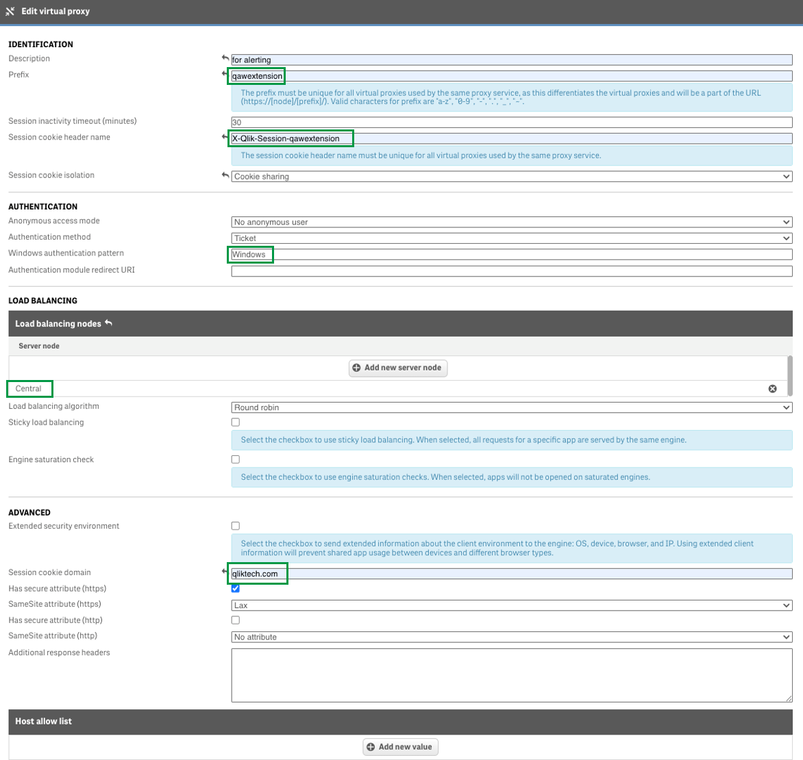 Creating a virtual proxy in the Qlik Management Console.