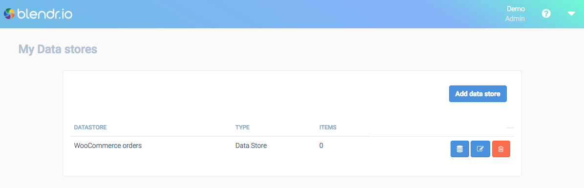 The My Data stores page.