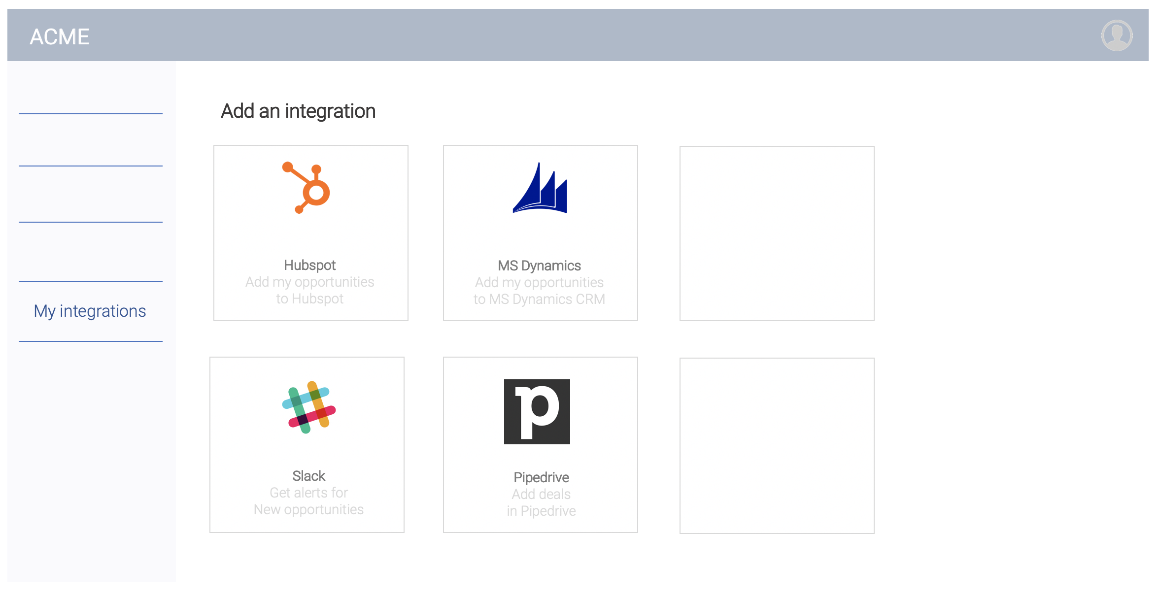 The My Integrations button shows a list of integrations that can be added.