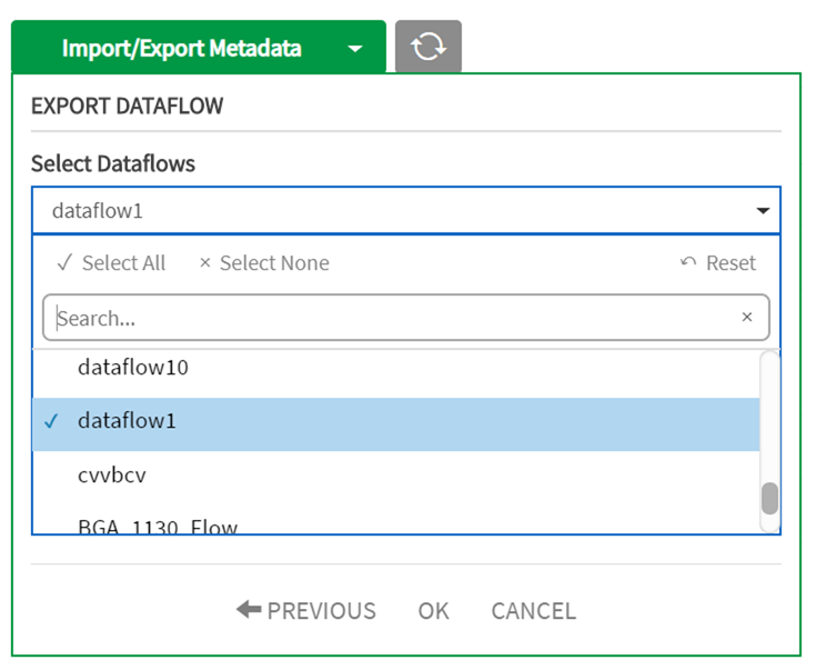 Selection of dataflow from dropdown