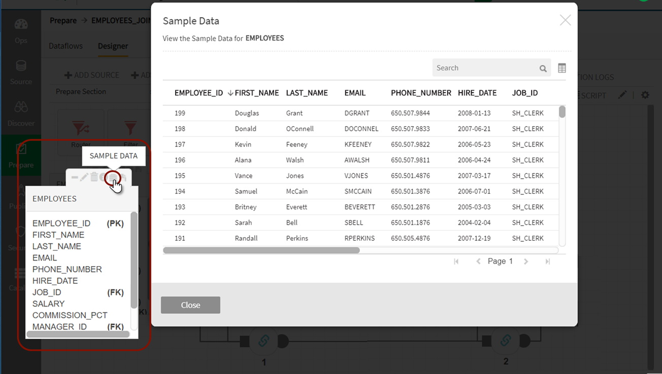 Select sample data icon to display sample data for the entity