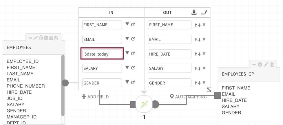 defined expression displays in the input field 