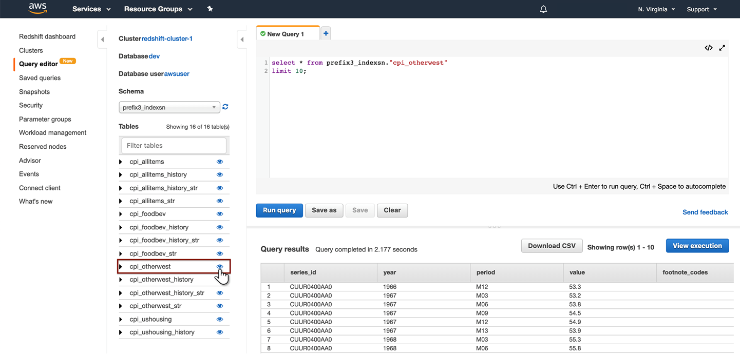 Amazon query window provides an editor and query results
