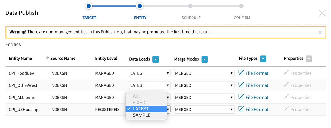 Data Loads and Merge modes provide dropdowns for configuration and editing