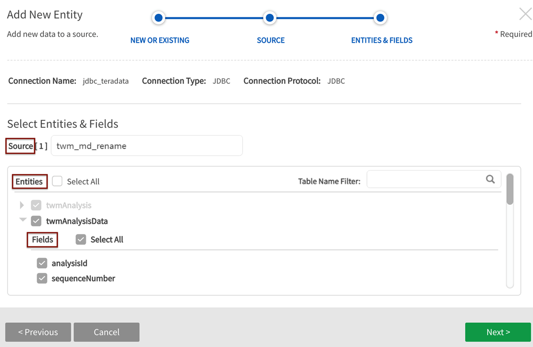 Expand entities to display and select fields