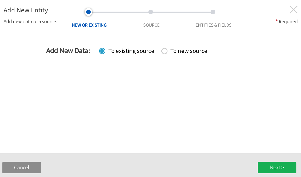 Source wizard select add data to existing source