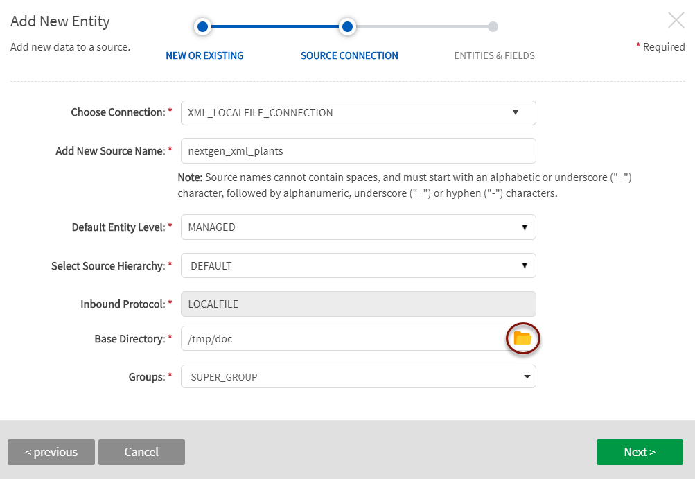 Complete source configuration fields 