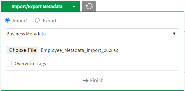 select business metadata file for import