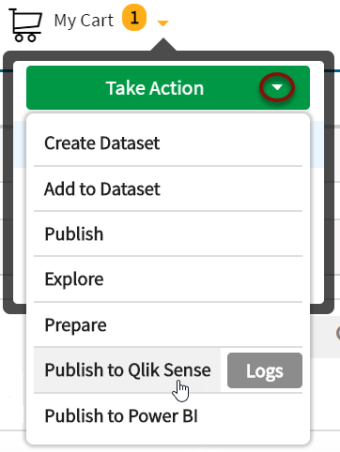 Publish to Qlik Sense from Take Action menu
