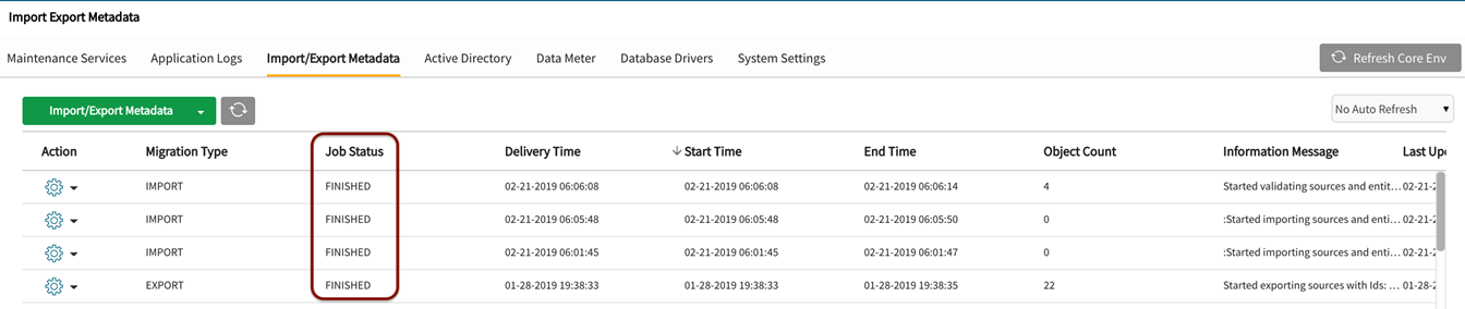 Job status displays as finished once spreadsheet has been imported