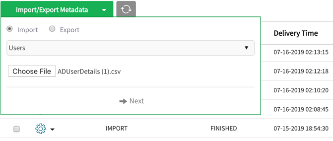 Select users from metadata type dropdown and uploaded spreadsheet displays