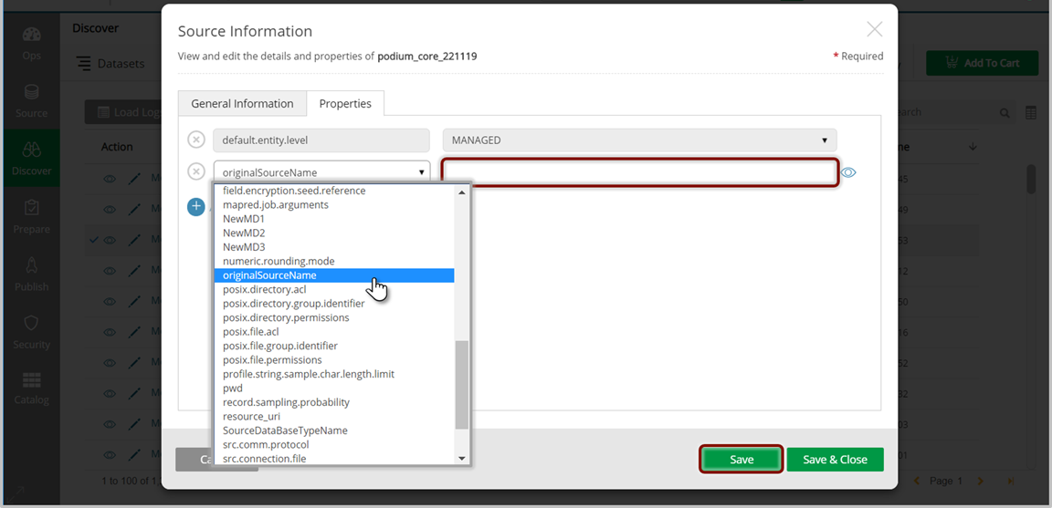 Select desired source property from dropdown, enter value, save.