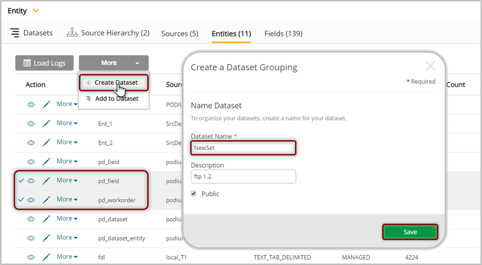 Create Datasets with Selected Objects