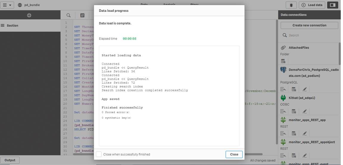 Qlik Sense data load editor view