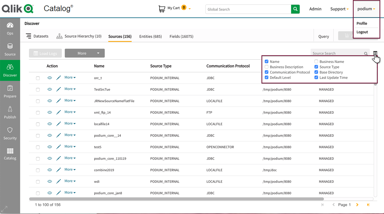 Select columns to display by checking desired columns in the field selector directly above grid