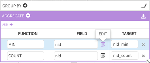 Dataflow definition is summarized in Aggregate criteria panel