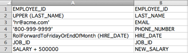 CSV example showing transform expressions