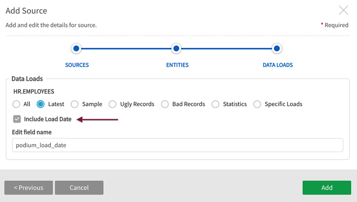 Include Load Date checkbox in Add Source wizard