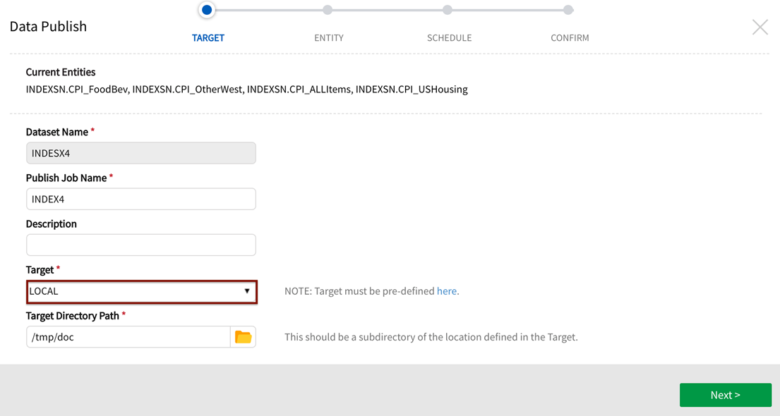 Target dropdown displays all pre-defined targets