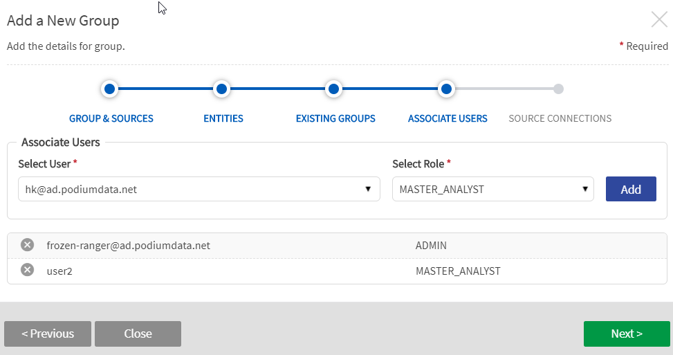 User and role selection