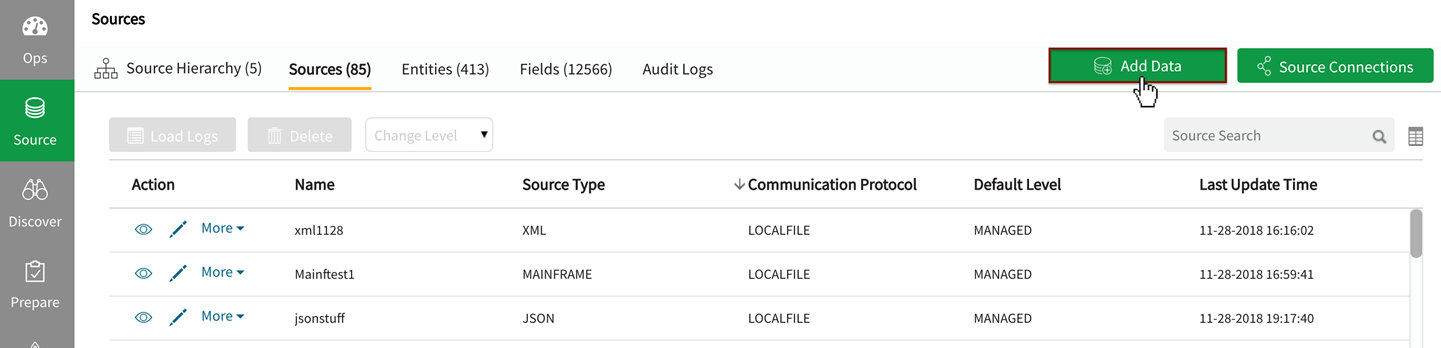 select add data to initiate source wizard