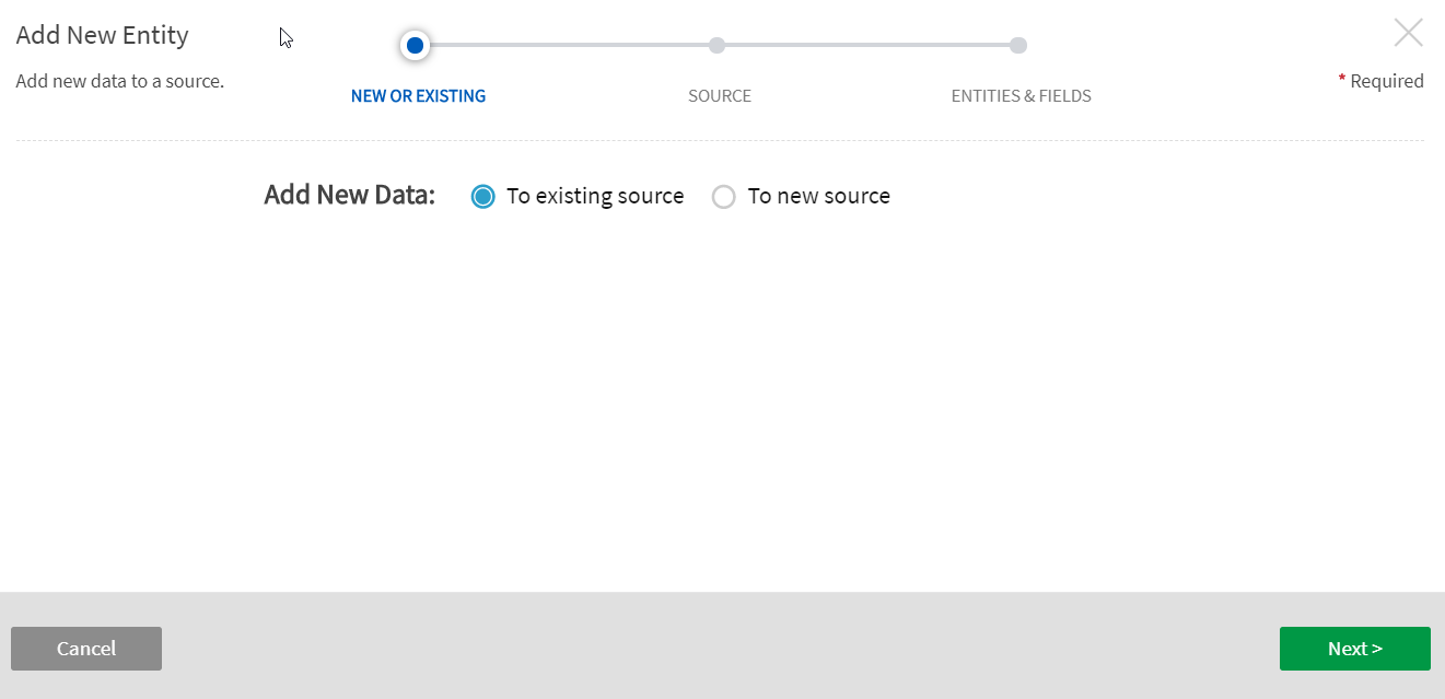 Source wizard select add data to existing source