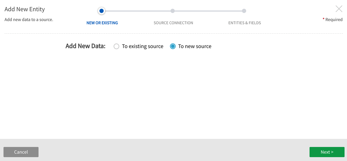 Source wizard select add data to new source