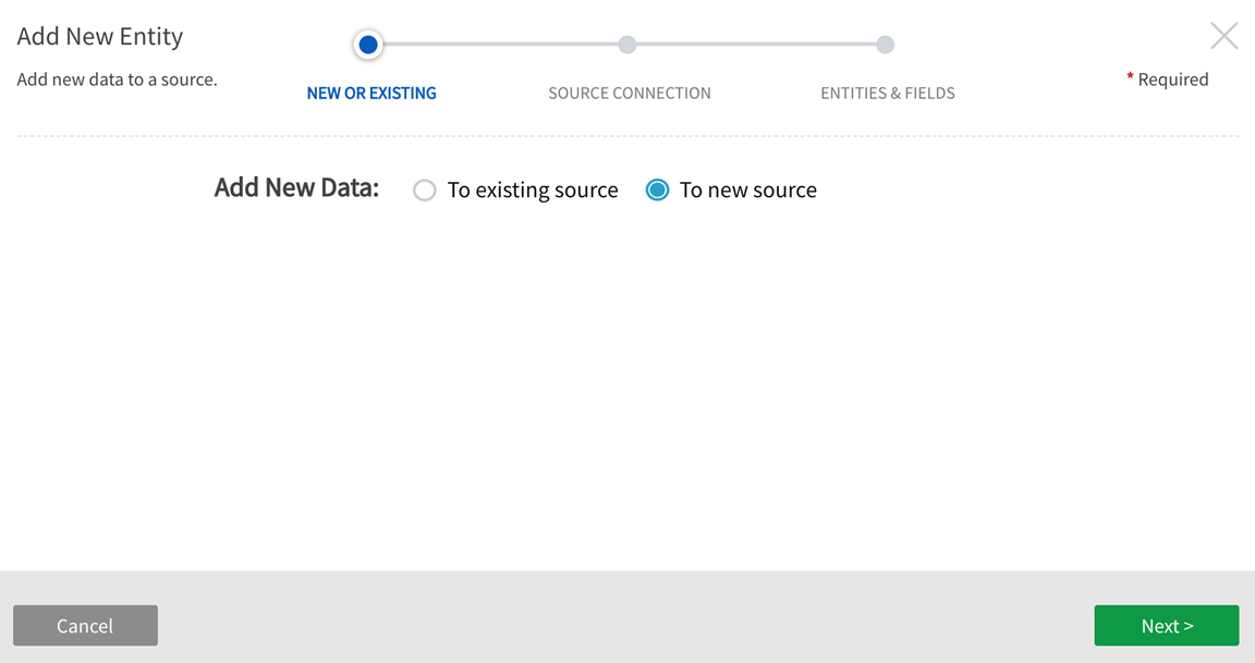 Source wizard select add data to new source