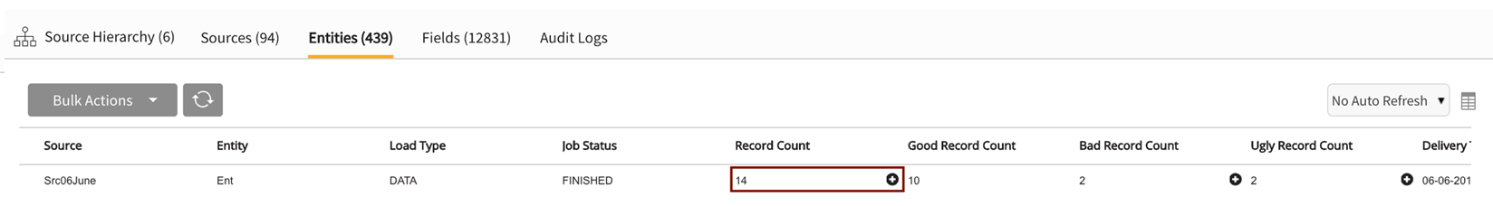 Record counts display for finished loads