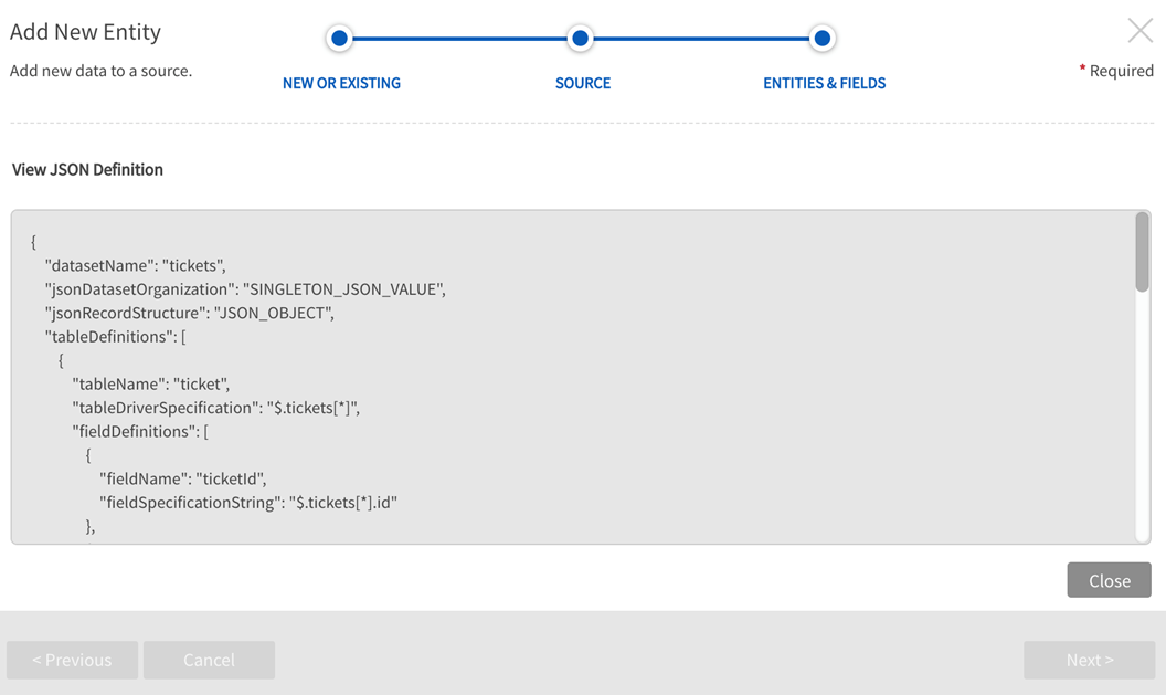 Select view of JSON definition file to ensure HEN file is parsed