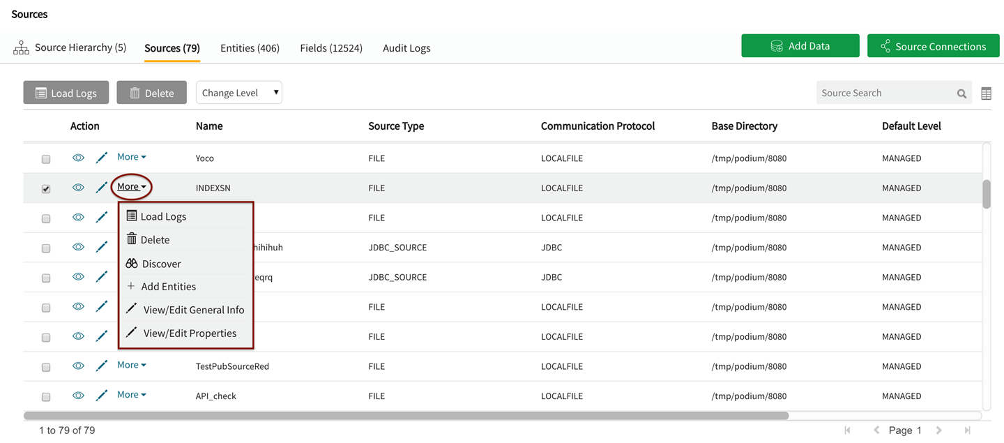 More action options for sources