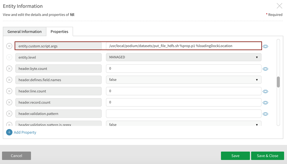 Example of custom script arguments property displaying in property panel