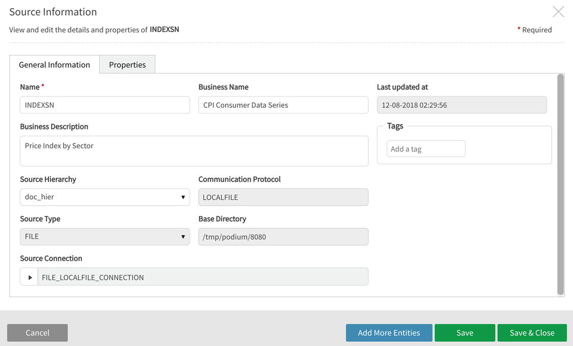 Source information modal